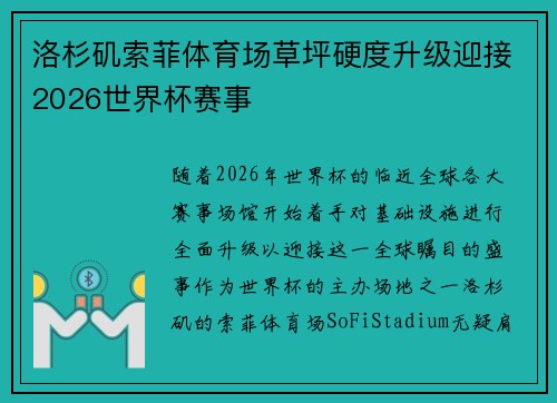 洛杉矶索菲体育场草坪硬度升级迎接2026世界杯赛事 洛杉矶索菲体育场草坪硬度升级迎接2026世界杯赛事