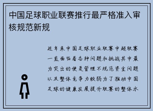 中国足球职业联赛推行最严格准入审核规范新规 中国足球职业联赛推行最严格准入审核规范新规